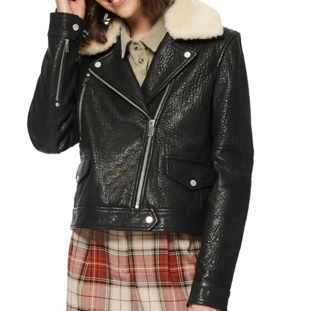 Winter Leather Jacket Shearling Collar - image 1